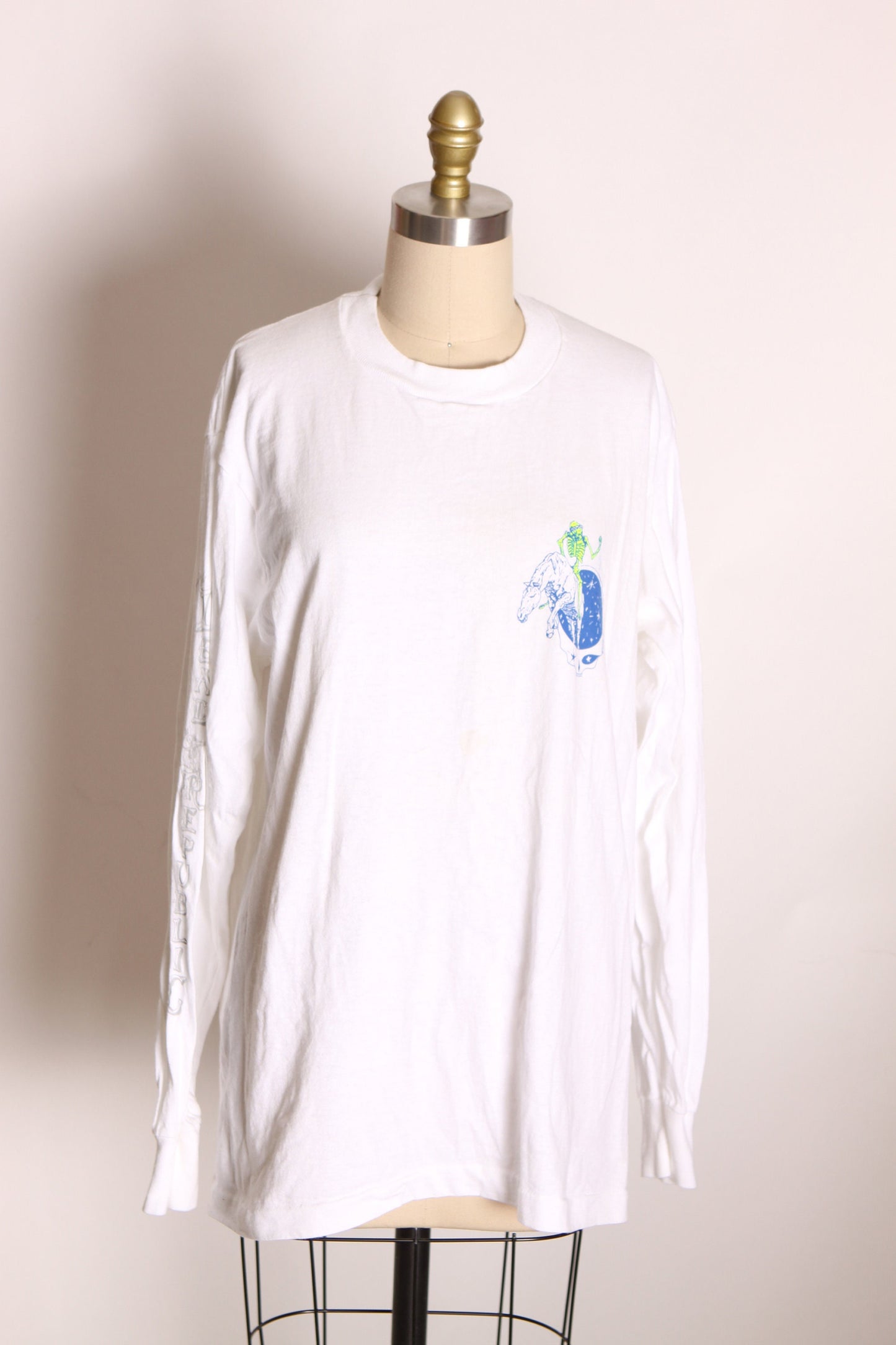 1990s 1990 White Long Sleeve Grateful Dead American Flag Dead Republic Skeleton Horse Shirt -L
