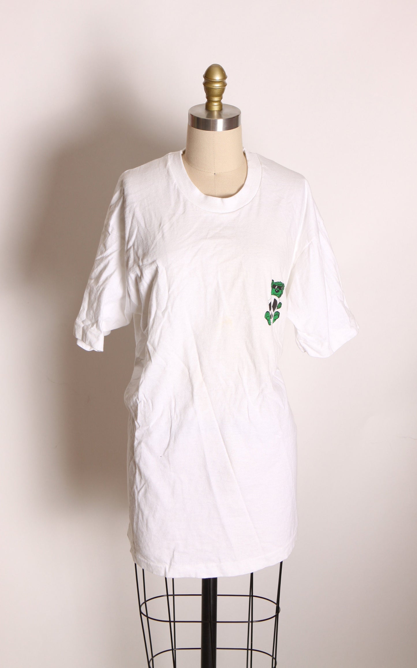 1990s White Single Stitch Grateful Dead Bear Skull Tree Short Sleeve Graphic Band Tee T Shirt by Fruit of the Loom -L