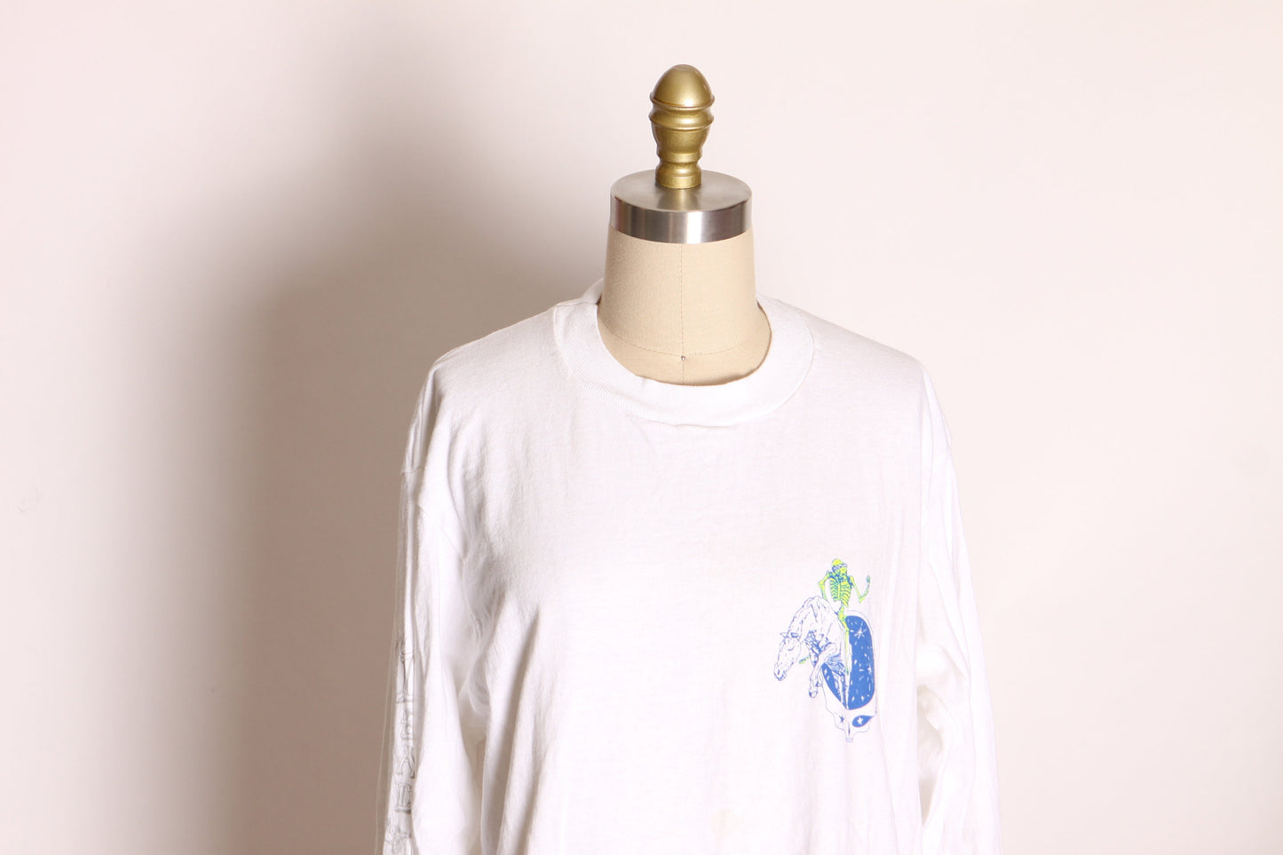 1990s 1990 White Long Sleeve Grateful Dead American Flag Dead Republic Skeleton Horse Shirt -L