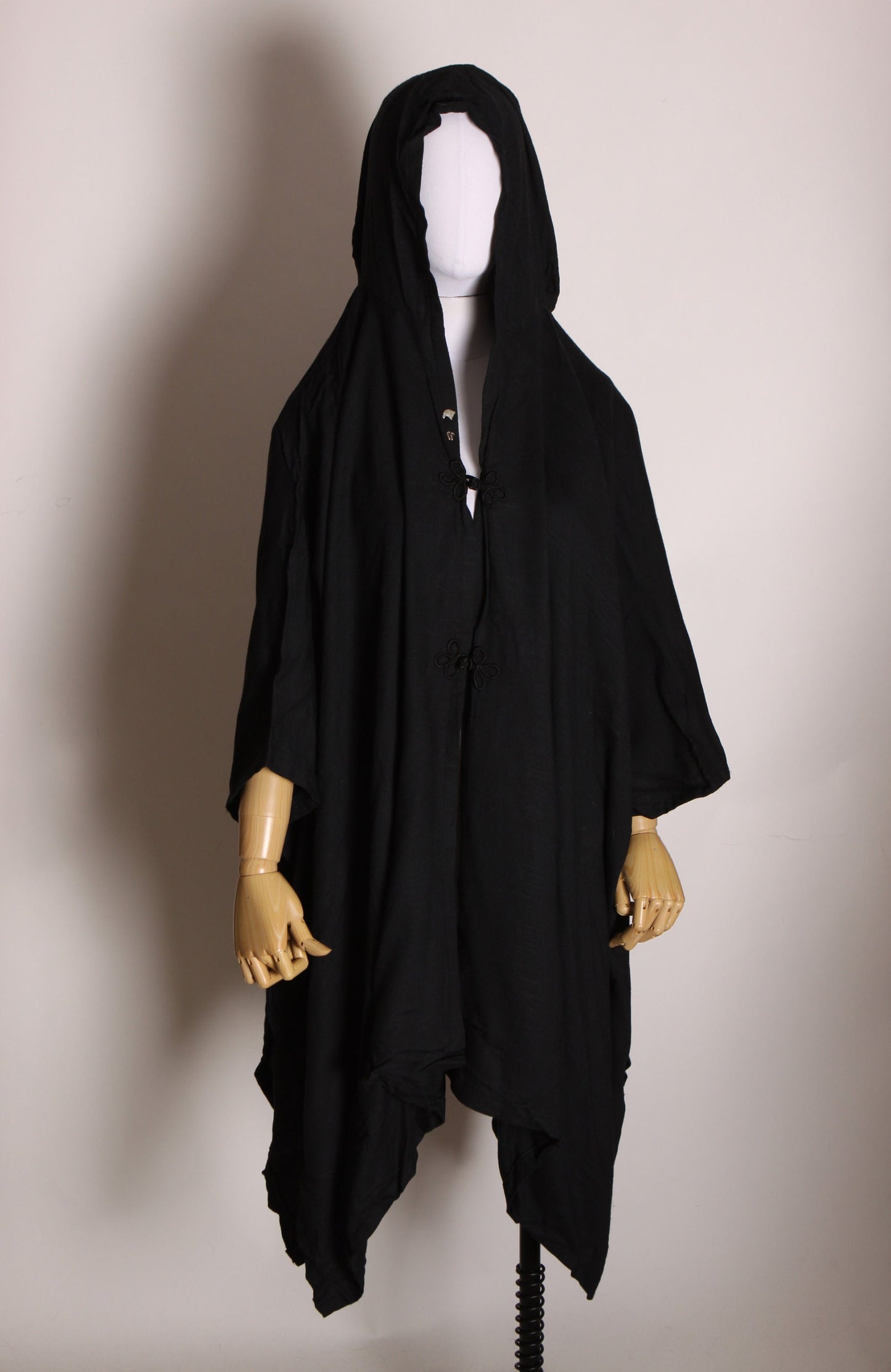 1980s Black Oversized Draped Square Cut Motorcycle Style Eagle Patch Hooded Poncho