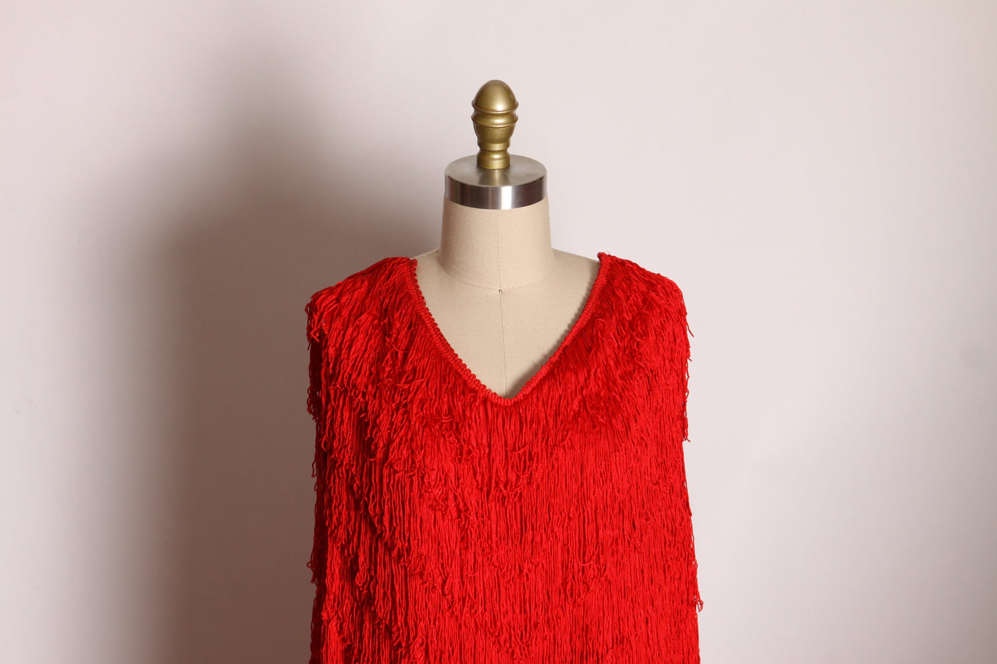 1980s Red Fringe Sleeveless Sheath Flapper Style Shimmy and Shake Dress by Nightworks -2XL
