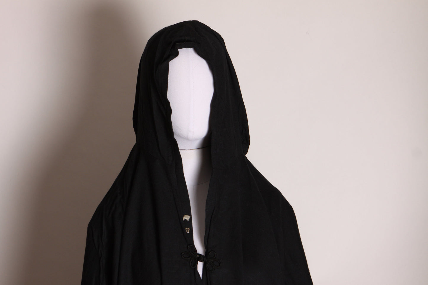 1980s Black Oversized Draped Square Cut Motorcycle Style Eagle Patch Hooded Poncho