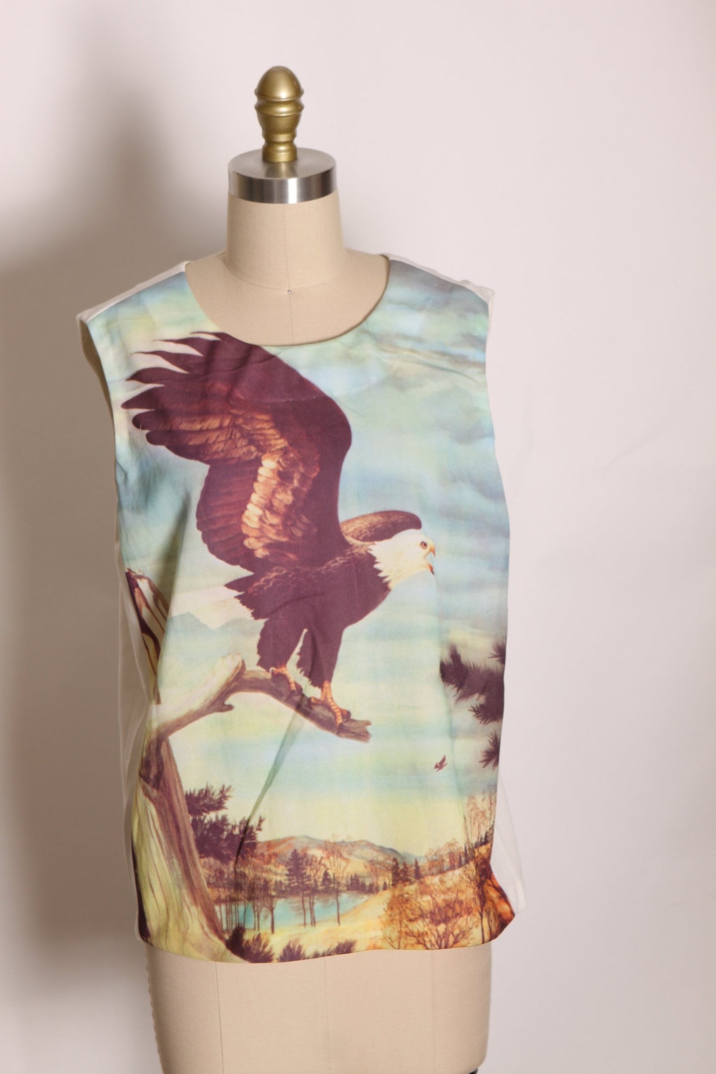 1970s Novelty Photograph Bald Eagle America 4th of July Sleeveless Blouse -L
