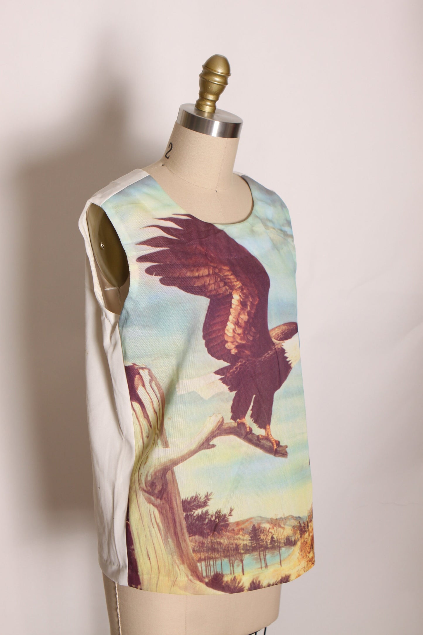 1970s Novelty Photograph Bald Eagle America 4th of July Sleeveless Blouse -L