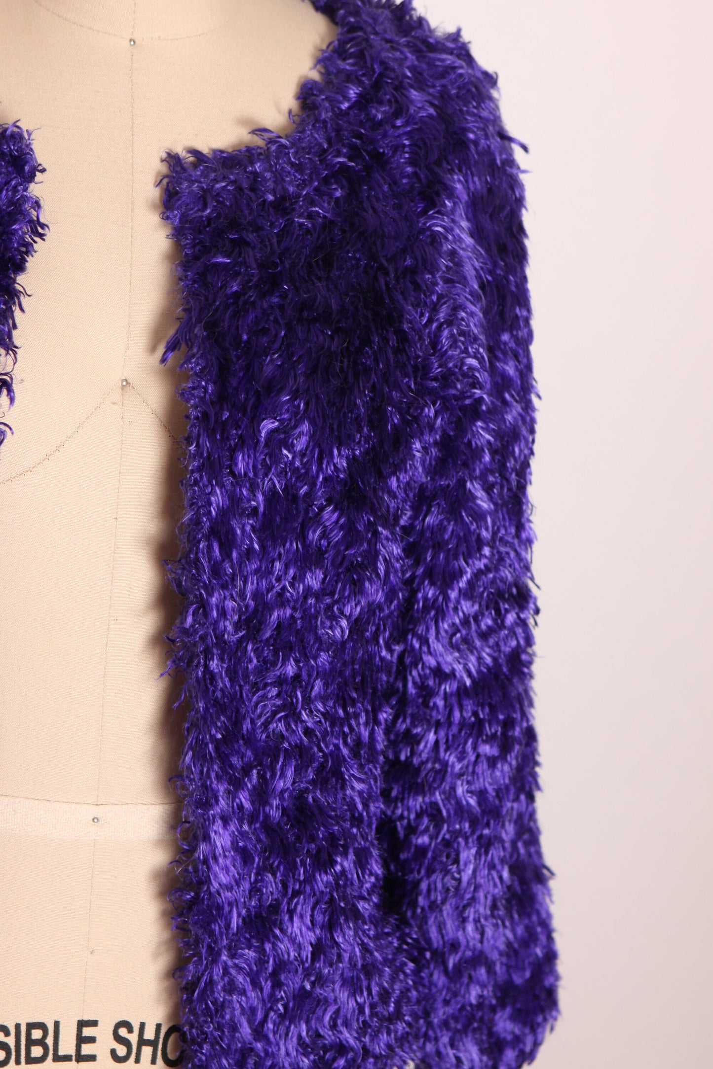 1990s Purple Faux Fur Fuzzy 3/4 Length Sleeve Open Front Cropped Cardigan by Sideffects -M