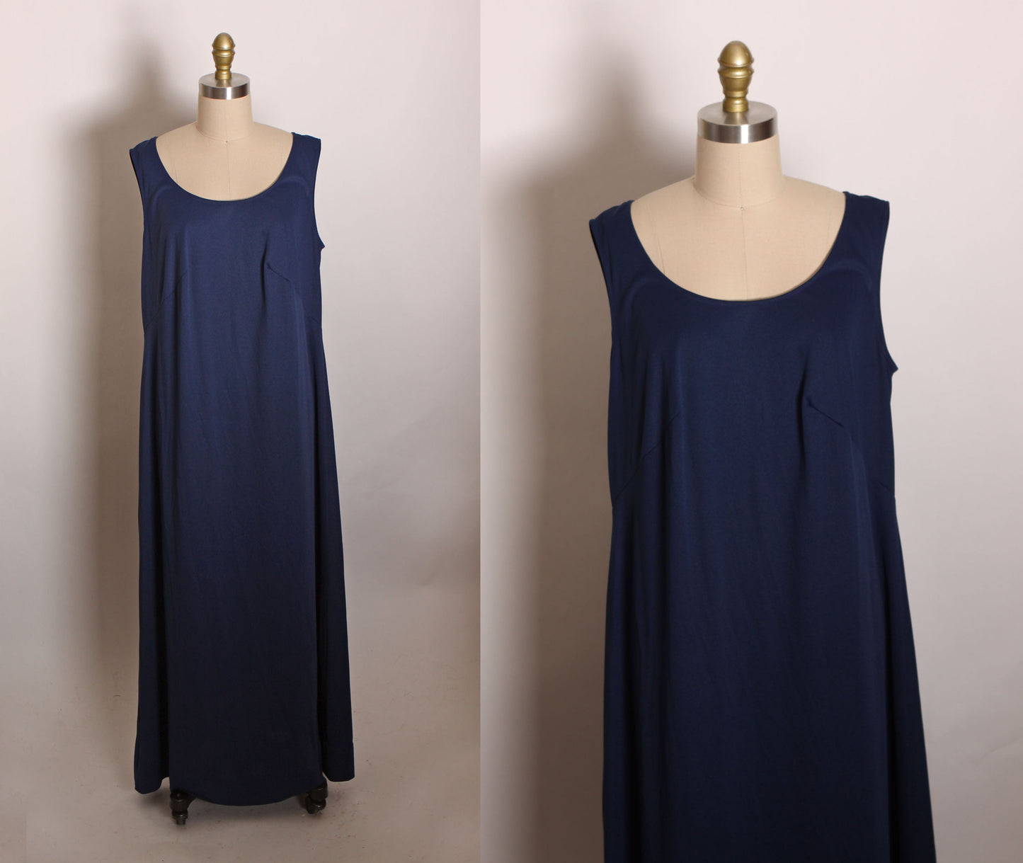 1970s Navy Blue Sleeveless Full Length Polyester Plus Size Dress with Matching Silver Spiderweb Detail Sheer Draped Caftan Cape -1XL