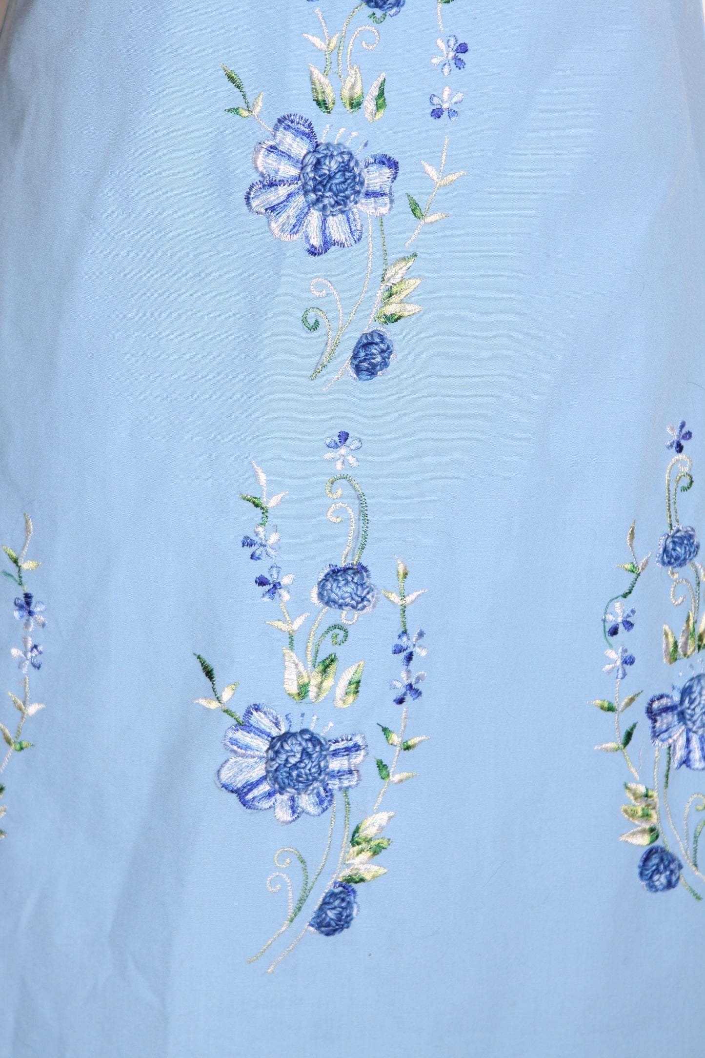1960s Light Blue Short Sleeve Cheongsam Style Floral Embroidered 3D Flowers Mini Dress -S