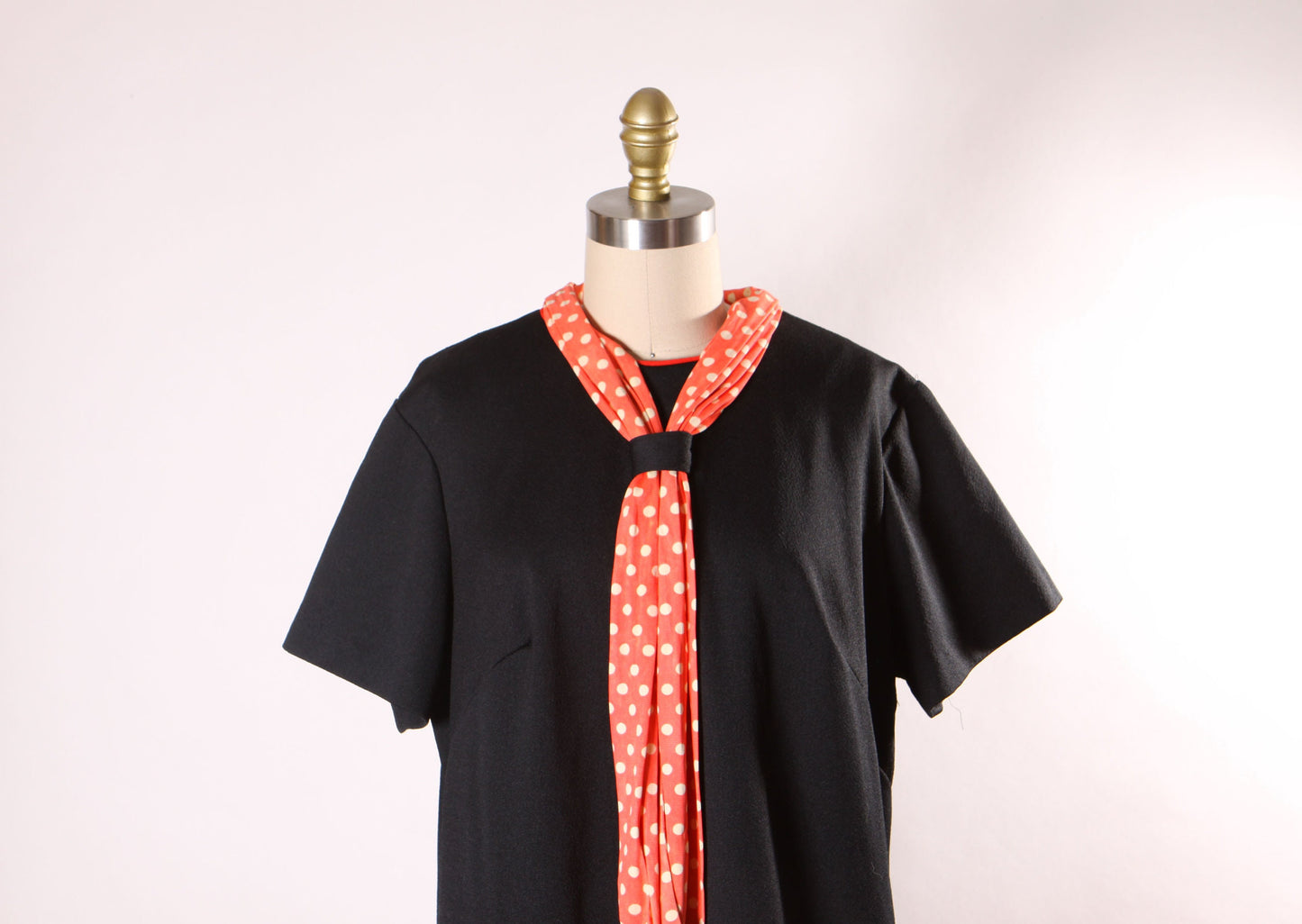 1960s Black and Red Short Sleeve Plus Size Volup Red Trim Polka Dot Scarf Scooter Dress by ShipShape -XL
