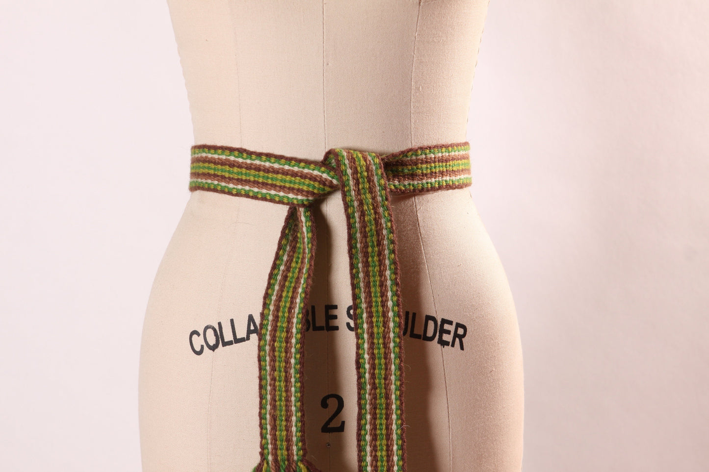 1970s Green, Beige and Brown Woven Fringe Belt