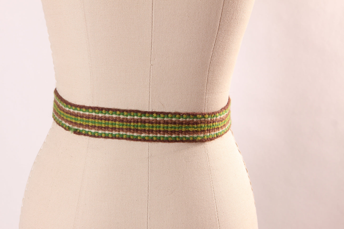 1970s Green, Beige and Brown Woven Fringe Belt