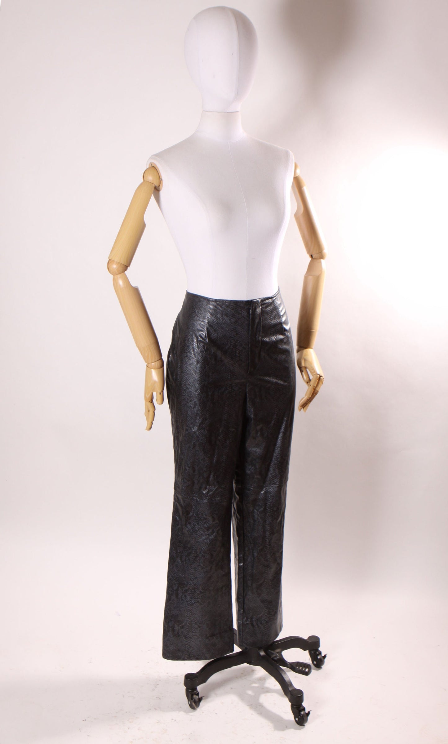 1990s Black and Gray Snake Skin Animal Print Polyurethane Pants by David Paul New York -L