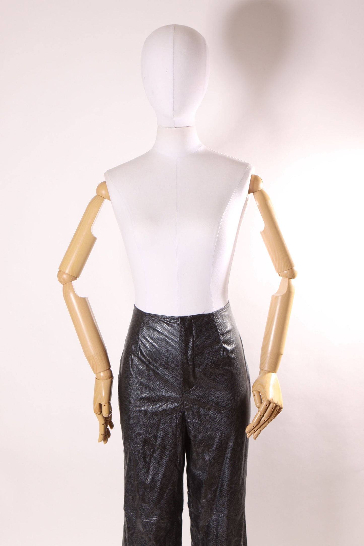 1990s Black and Gray Snake Skin Animal Print Polyurethane Pants by David Paul New York -L