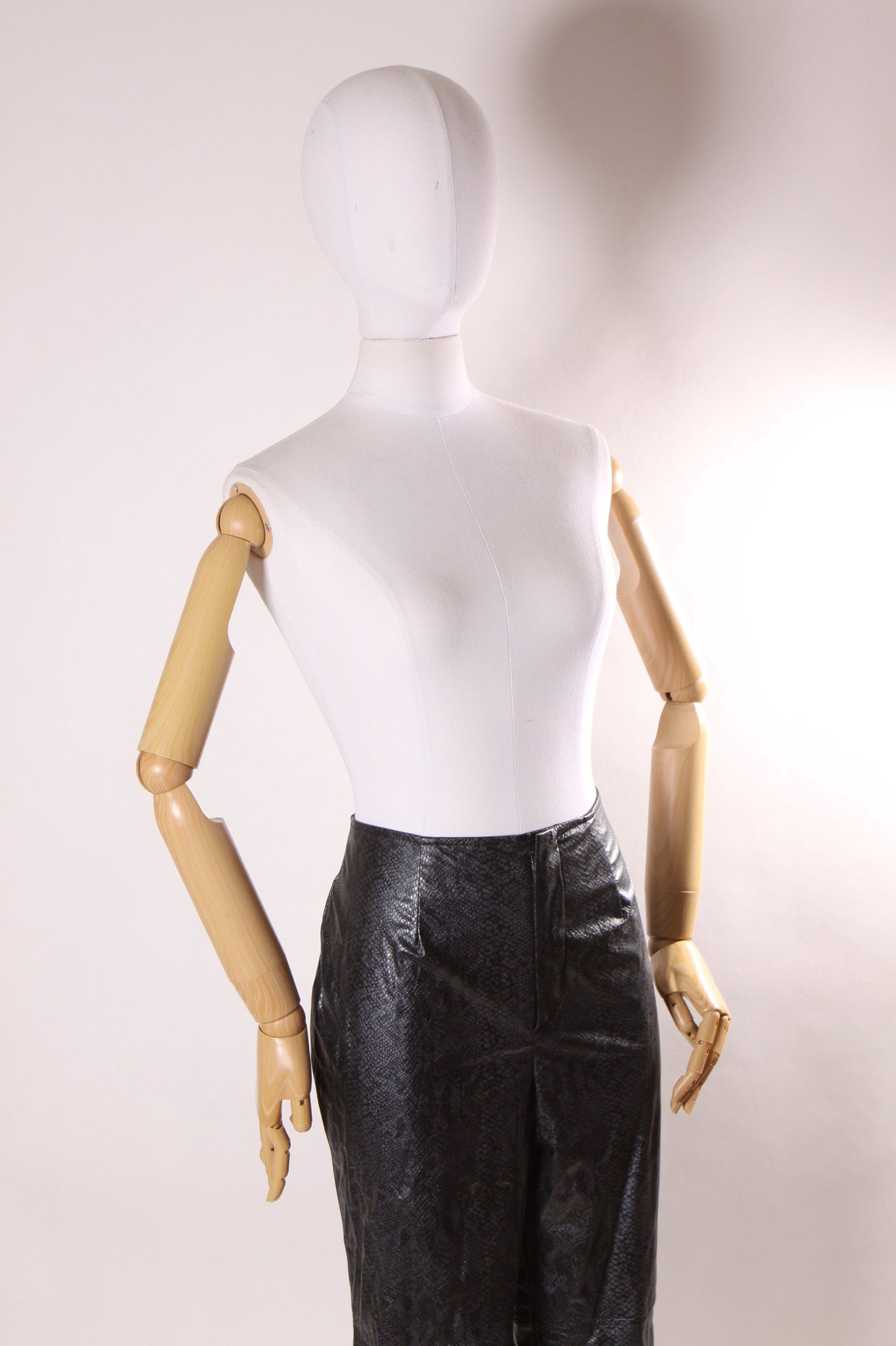 1990s Black and Gray Snake Skin Animal Print Polyurethane Pants by David Paul New York -L