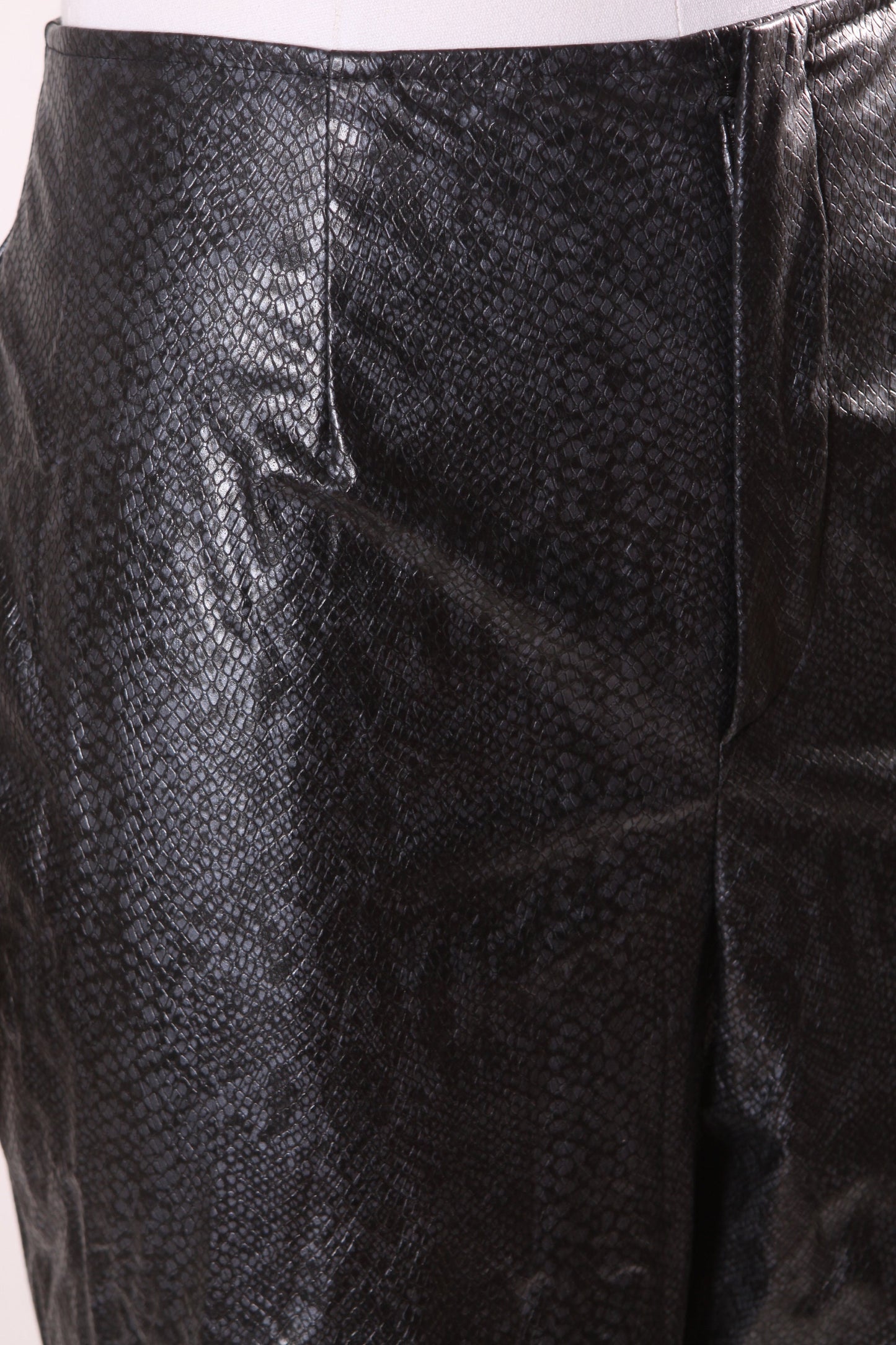 1990s Black and Gray Snake Skin Animal Print Polyurethane Pants by David Paul New York -L