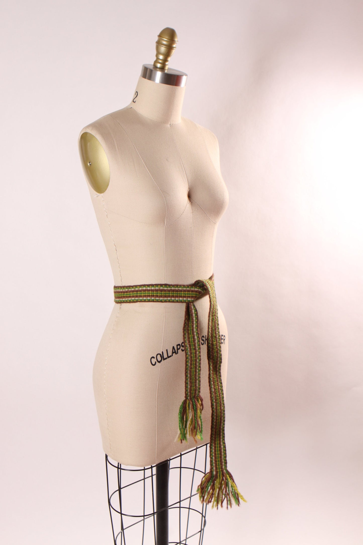 1970s Green, Beige and Brown Woven Fringe Belt
