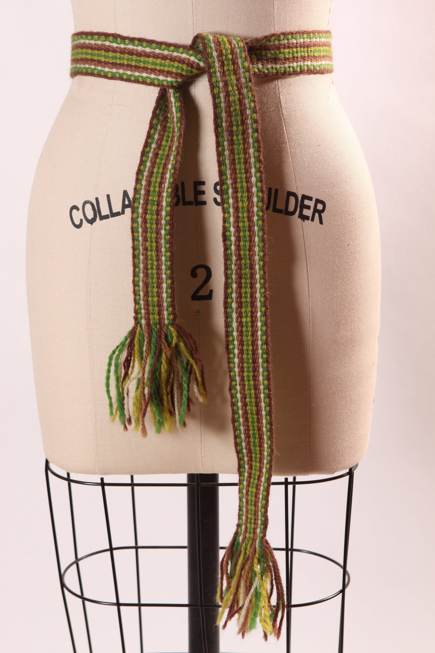 1970s Green, Beige and Brown Woven Fringe Belt