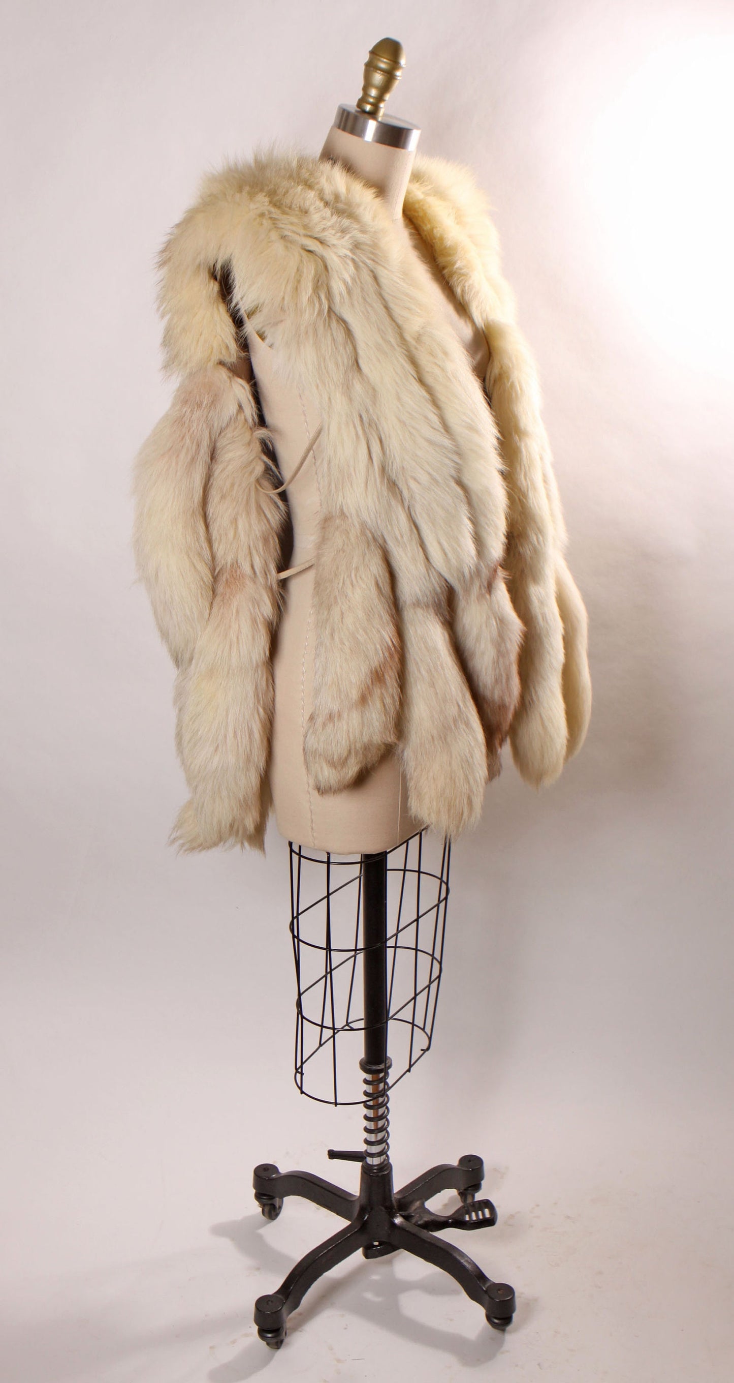 1970s Mod Silver Fox Tail Leather Straps Open Side Fur Vest by Jacques Saint Laurent -M