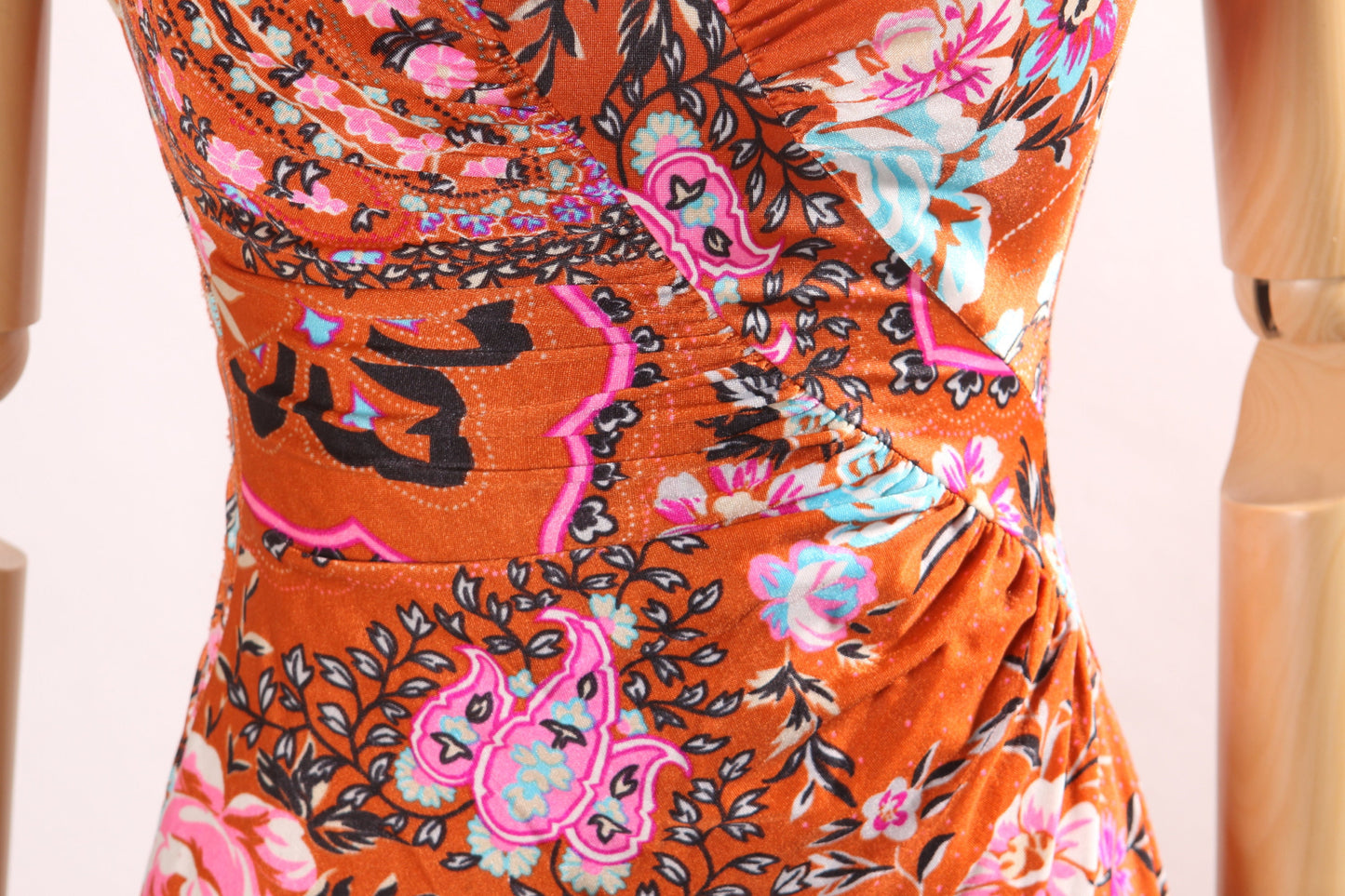 1970s Rust Brown and Pink Multi-Colored Floral One Piecd Swimsuit by Sirena -S