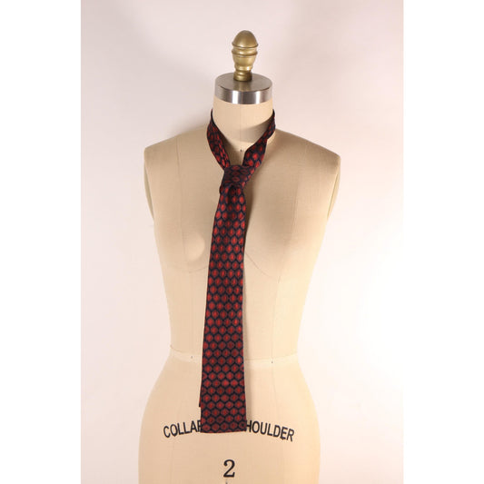 1980s Red and Black Print Square Necktie Tie by Pierre Cardin