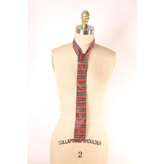 1950s Red and Gray Striped Square End Necktie Tie