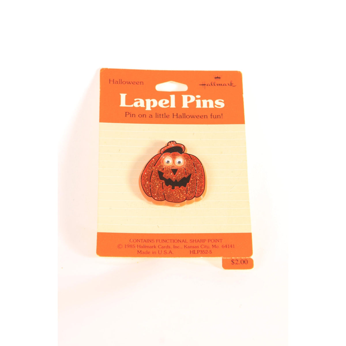 Deadstock 1980s 1990s Novelty Halloween Orange Glitter Moving Google Eyes Jackolantern Pumpkin Brooch Pin by Hallmark