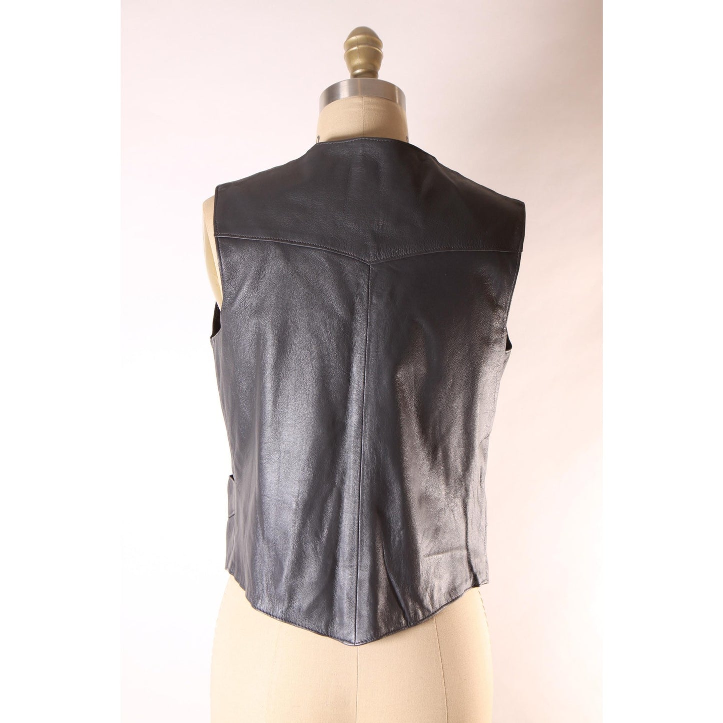 1970s Dark Gray Leather Button Down Pocketed Western Vest by Trego's Westwear Inc. -S-M