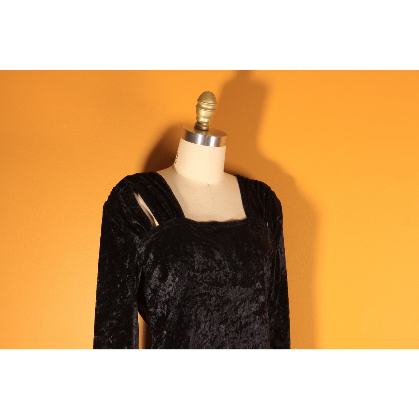 1990s Black Velvet Shoulder Detail Long Sleeve Blouse by Jeans Wear -M