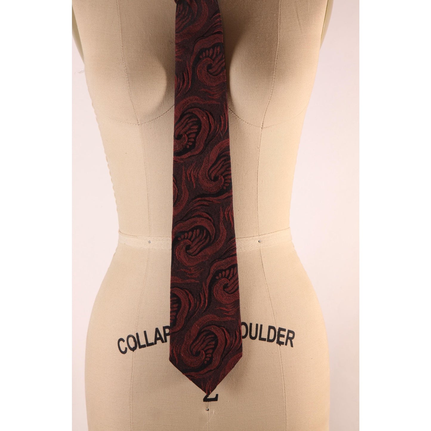 1970s Red and Black Swirl Abstract Wide Necktie Tie by Jonathan