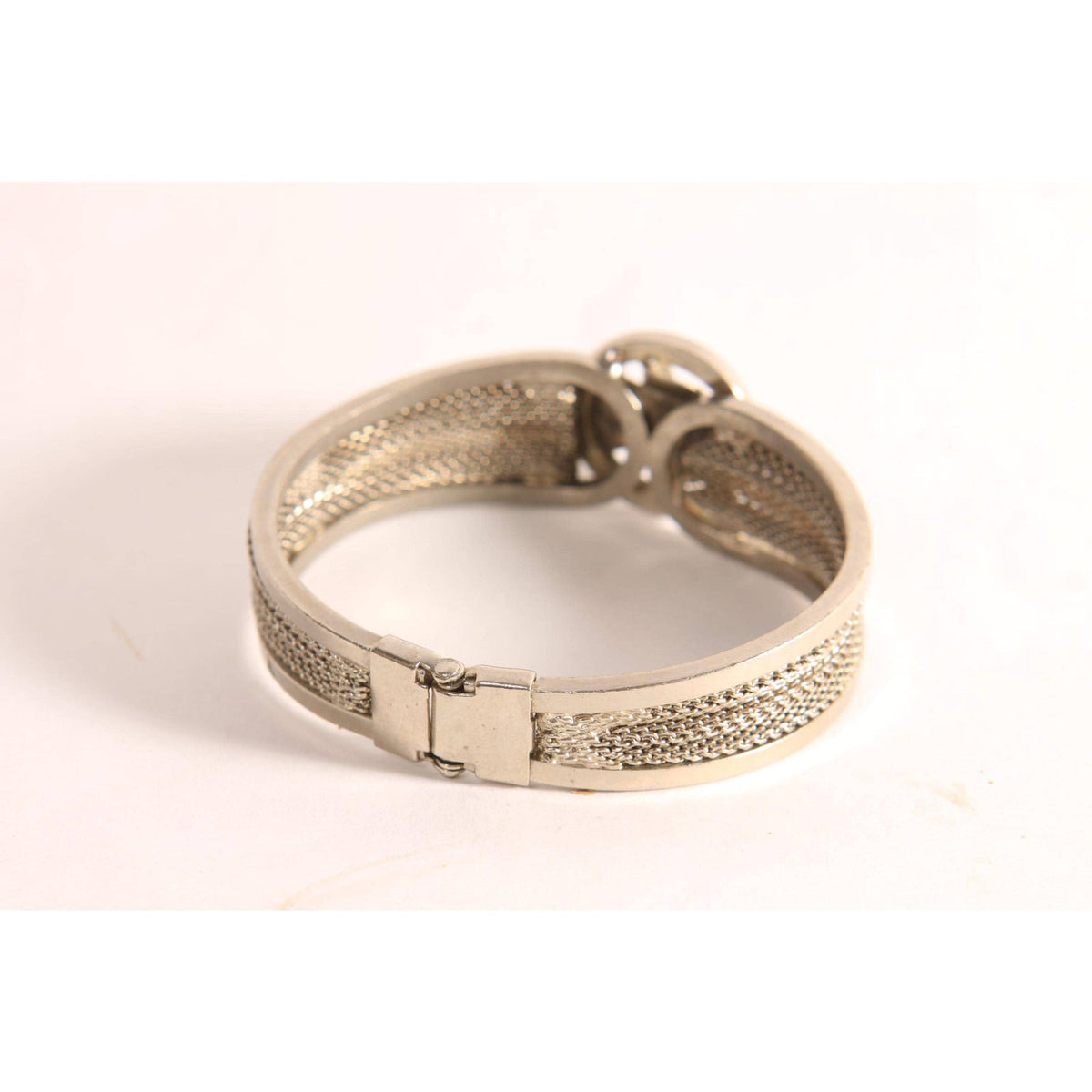 1950s 1960s Silver Tone Metal Hinged Clamper Bracelet