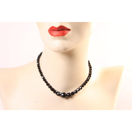 1950s Black Faceted Glass Beaded Necklace