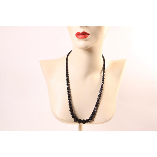 Vintage Black Faceted Glass Graduated Beaded Necklace