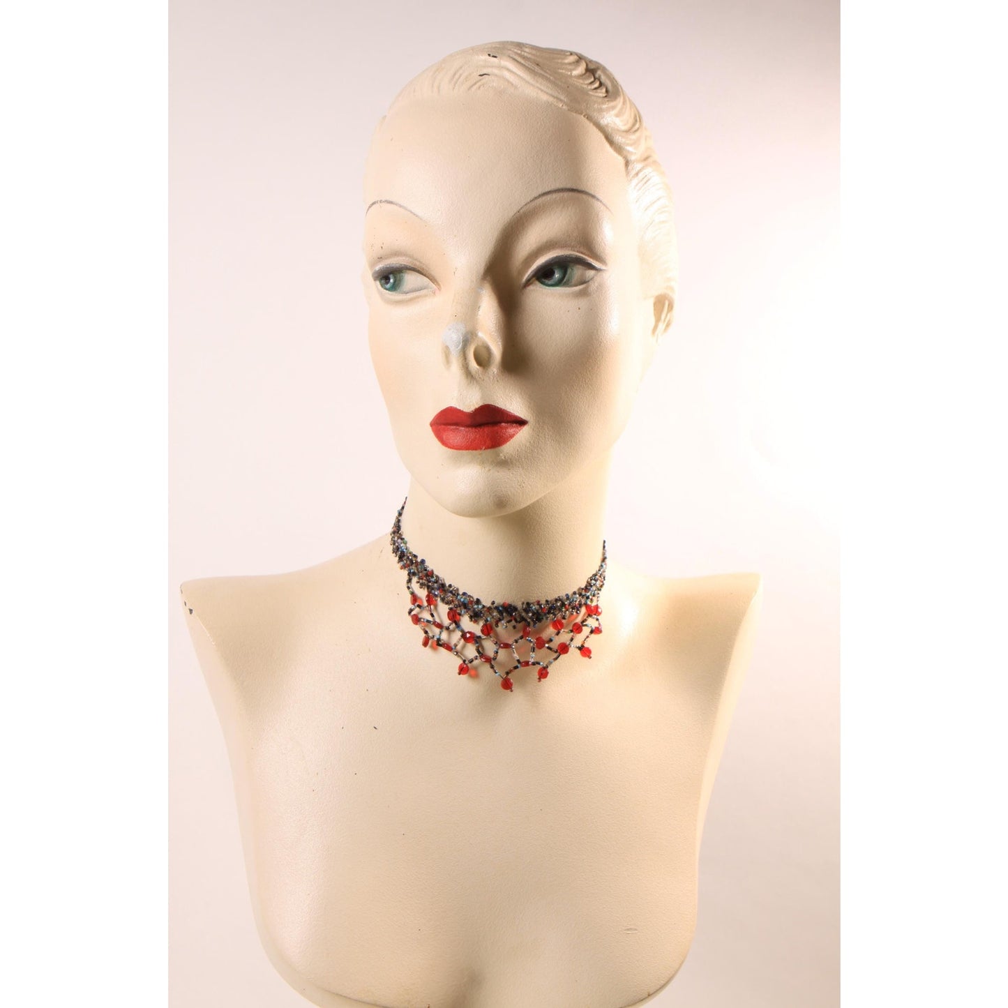 1920s 1930s Multi-Colored Glass Beaded Flapper Choker Necklace