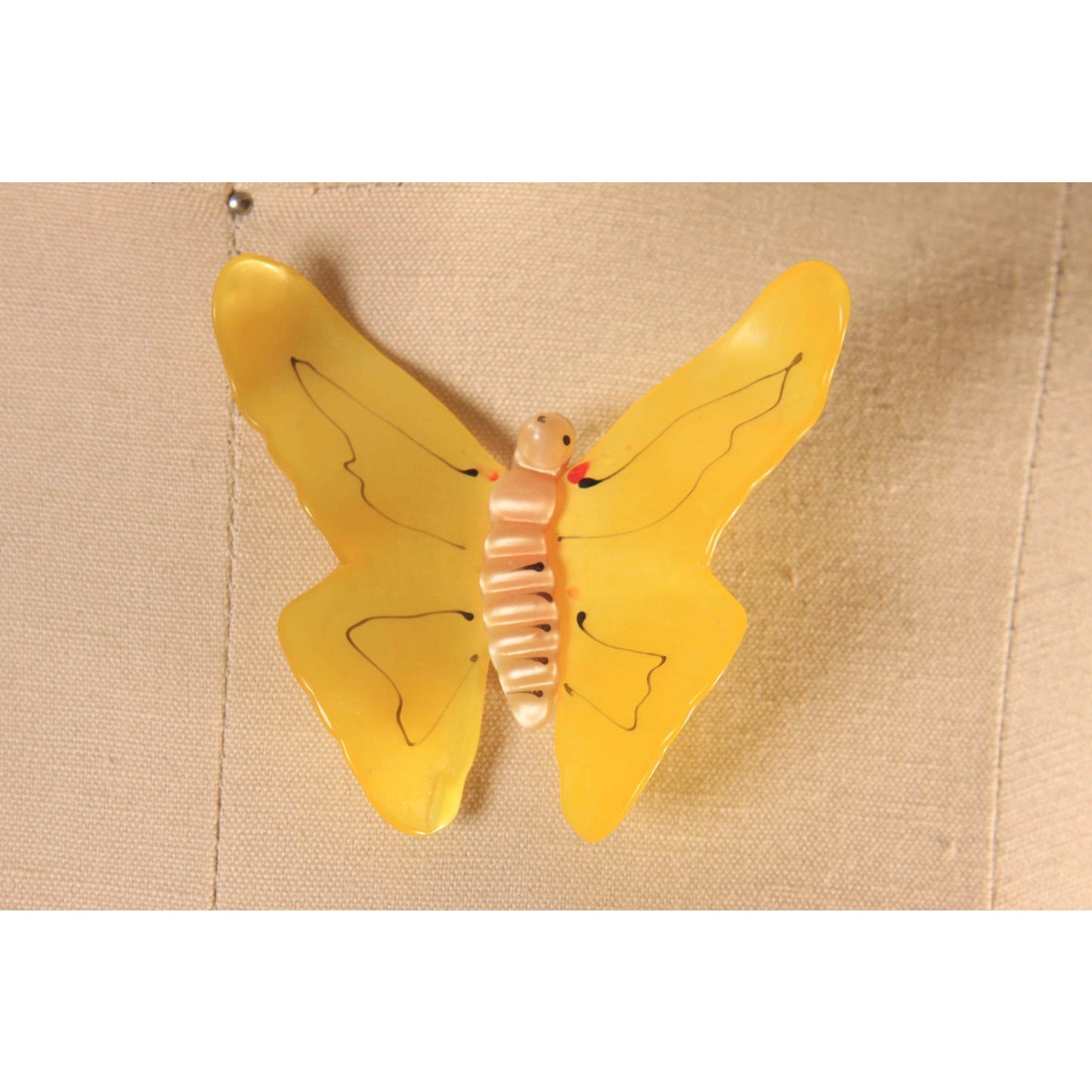 1940s Novelty Yellow Butterfly Celluloid Plastic Brooch