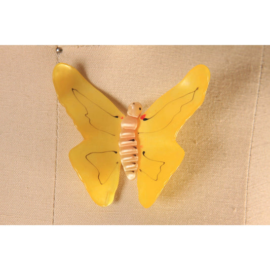 1940s Novelty Yellow Butterfly Celluloid Plastic Brooch