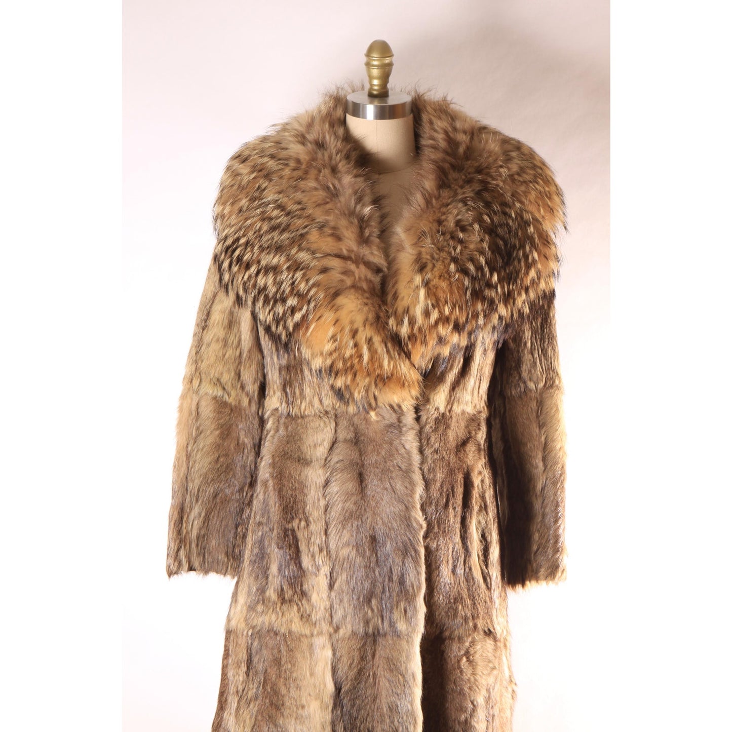 1970s Raccoon Fur Long Sleeve Quilted Lining Princess Coat