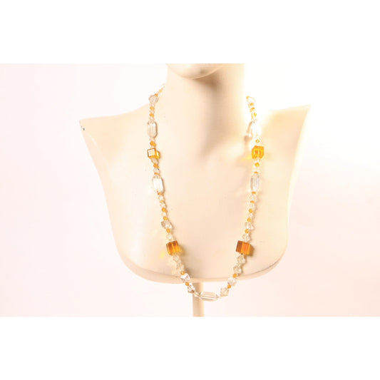 Vintage Clear Glass and Yellow Square and Faceted Beaded Necklace by Made in Czechoslovakia