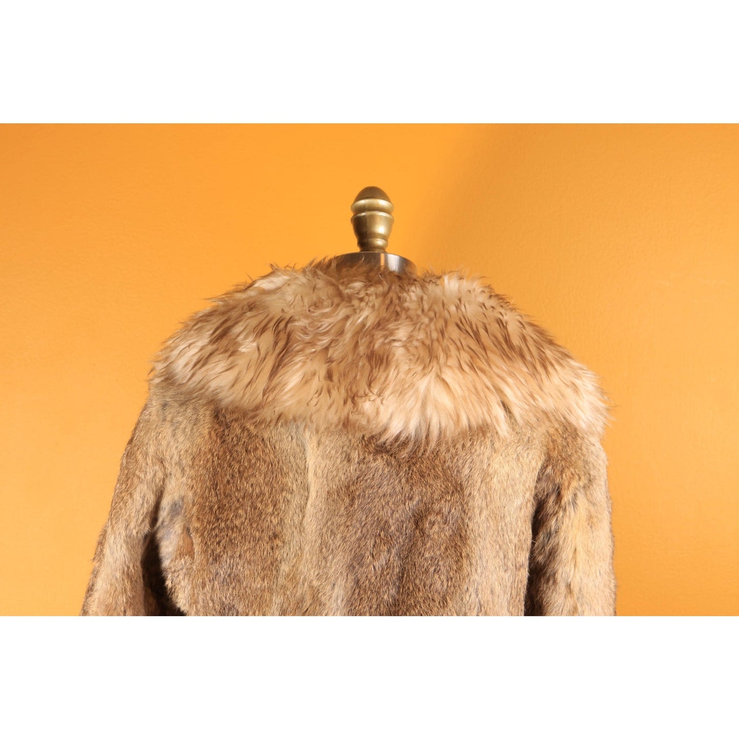 1970s Brown and Gray Rabbit Fur and Shearling Trim Collar Coat by Montgomery Ward -M-L