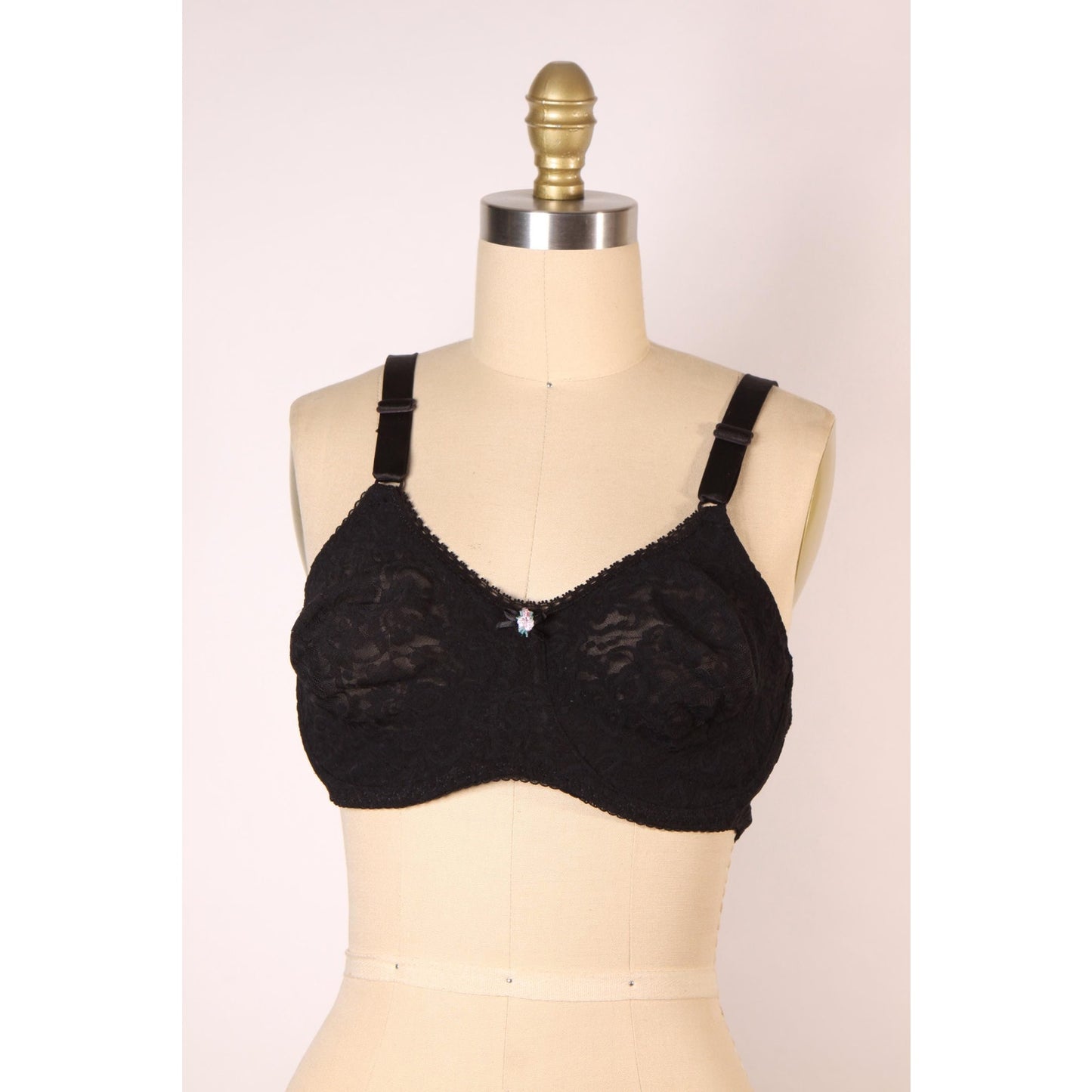 1980s Sheer Black Lace Floral Detail Bra by Bali-38C