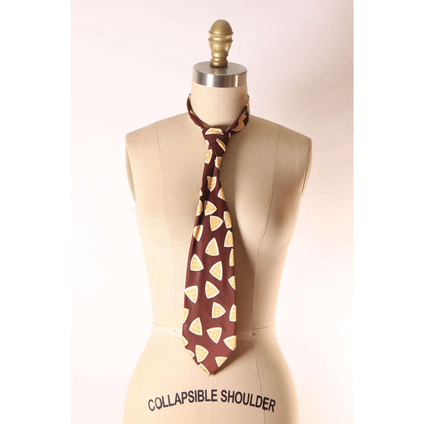 1950s Brown, Yellow and Cream Novelty Geometric Wide Necktie Tie by Wilson Brothers Duratwill