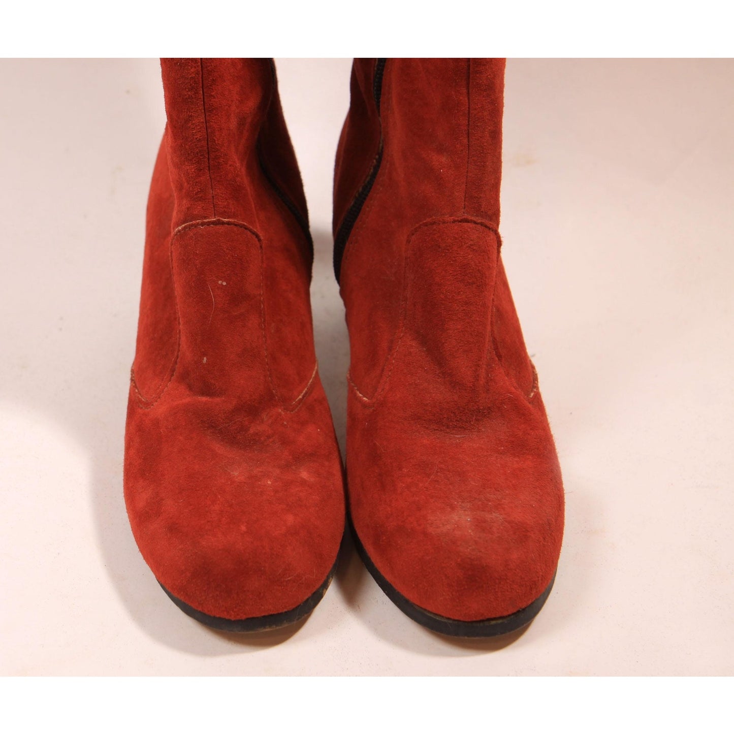 1970s Red Suede Leather Knee High Zip Up Boots - 6M