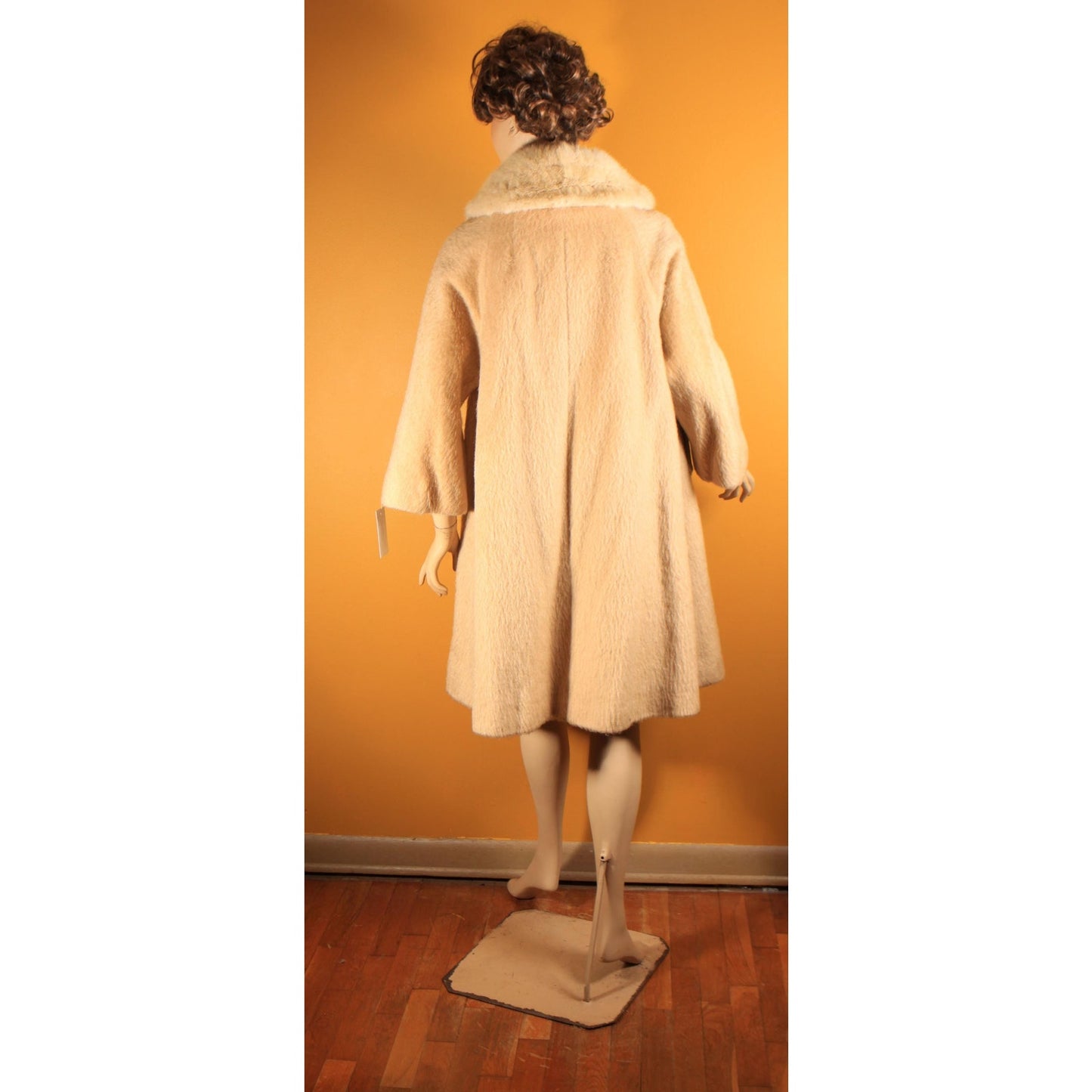 1950s Tan and Cream Bracelet Sleeve Mink Fur Collar Swing Coat by Lilli Ann -M-XL