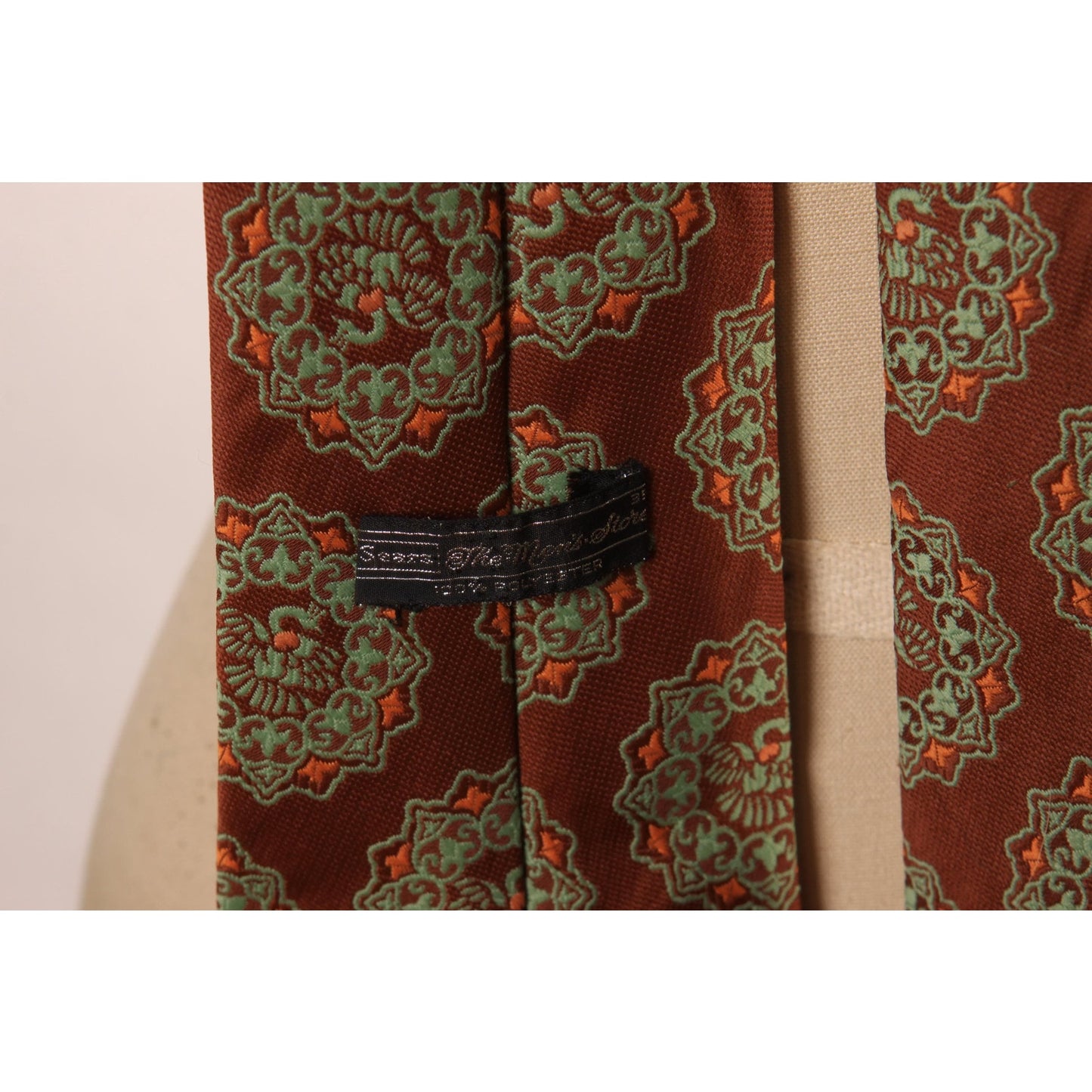 1970s Orange Brown and Green Abstract Patterned Wide Necktie Tie by Sears