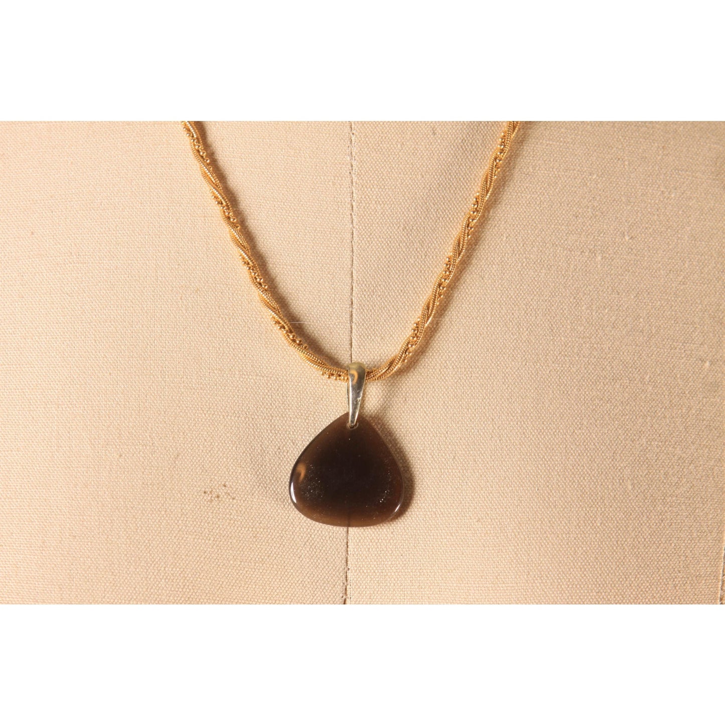 1970s Gold Tone Metal Crystal Stone Pendant Necklace by Napier