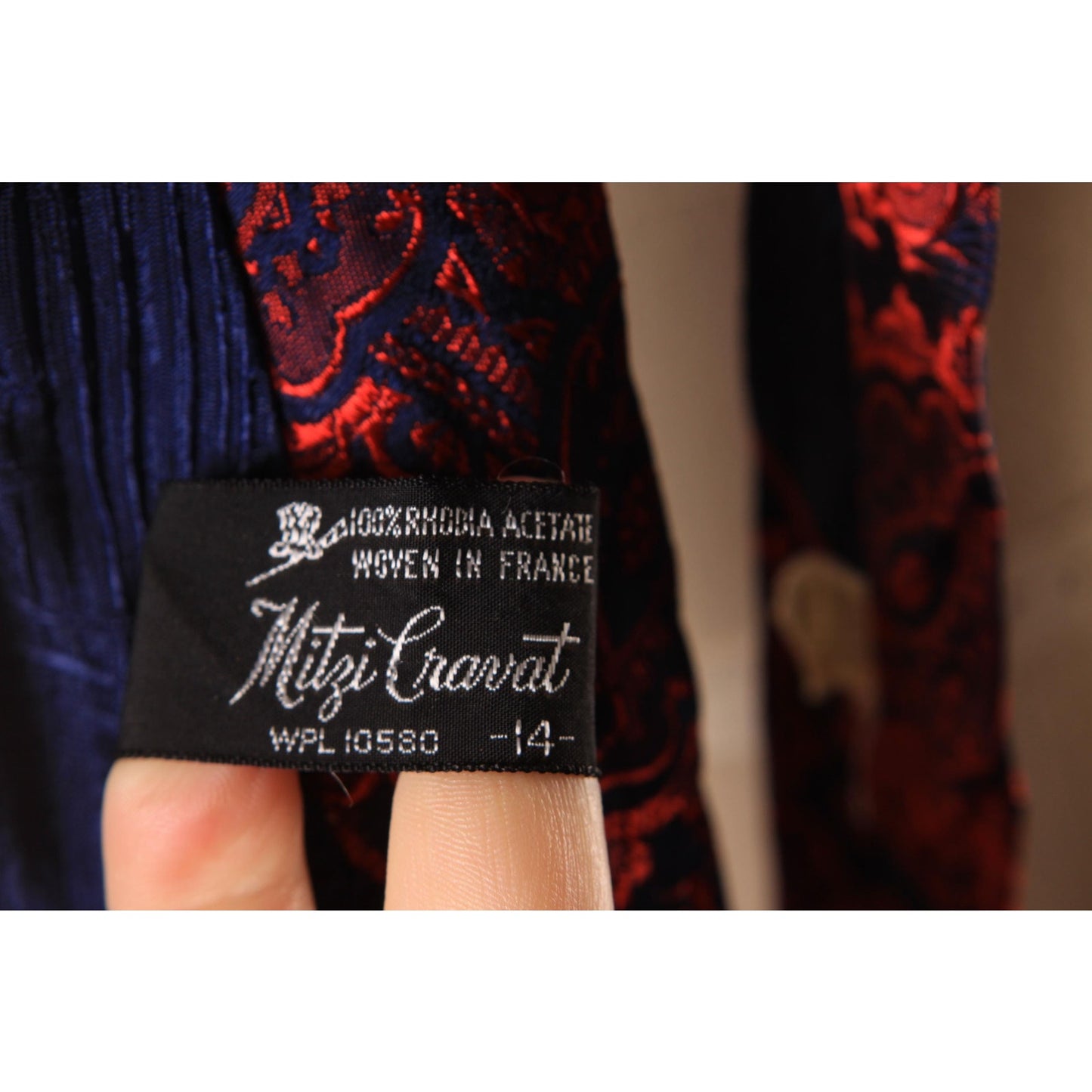 1970s Blue and Red Patterned Necktie Tie by Mitzi Cravat