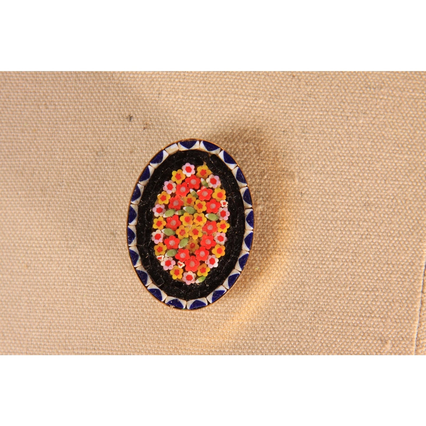 1950s Floral Multi-Colored Oval Shape Mosaic Italian Brooch