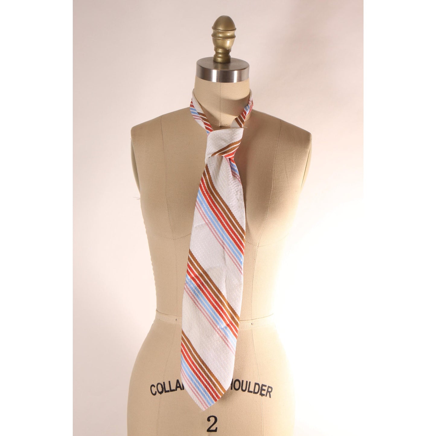 1970s Cream, Brown, Orange and Blue Striped Necktie Tie by Beau Brummell