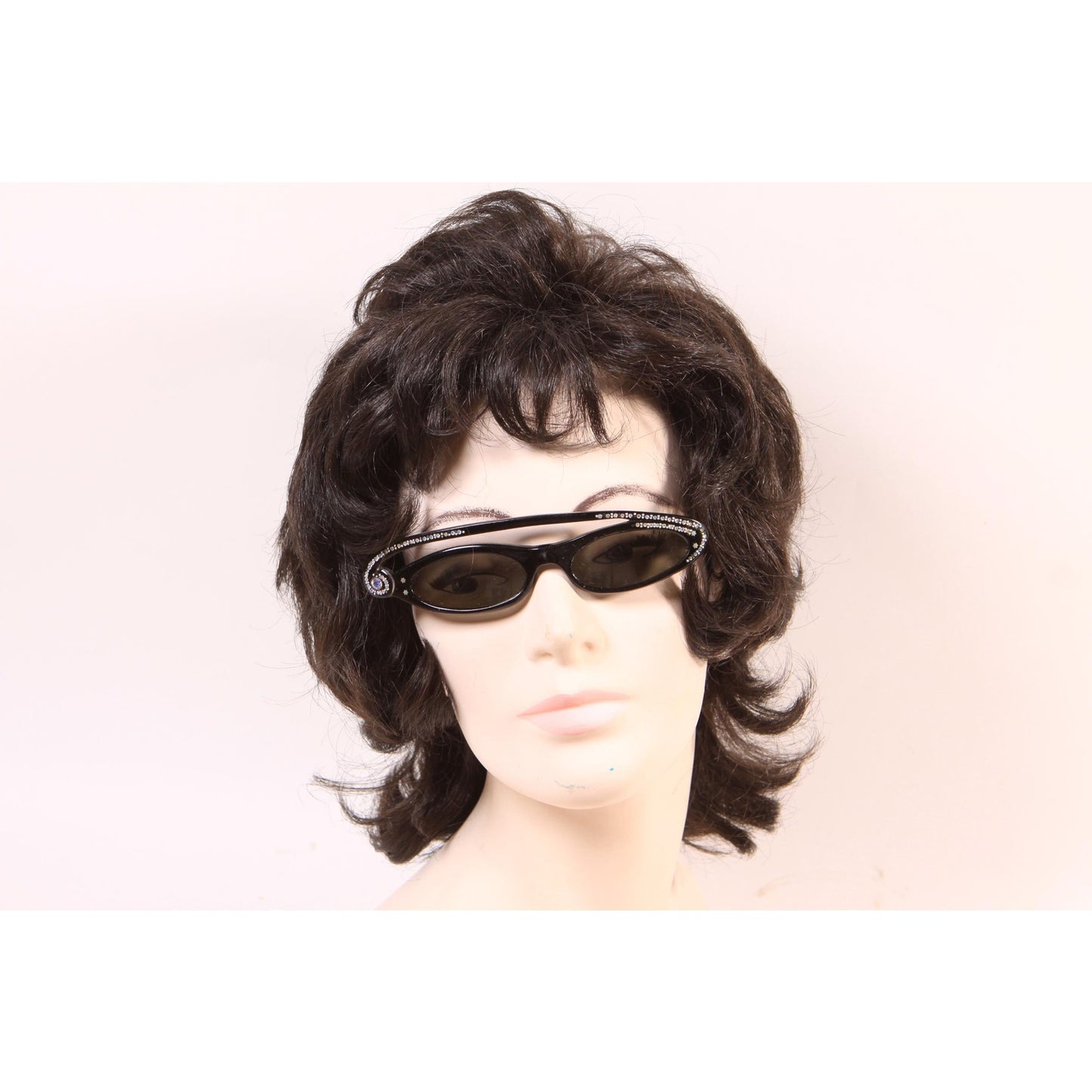 1950s Black and Silver Rhinestone Novelty Swirl Star France Cat Eye Sunglasses