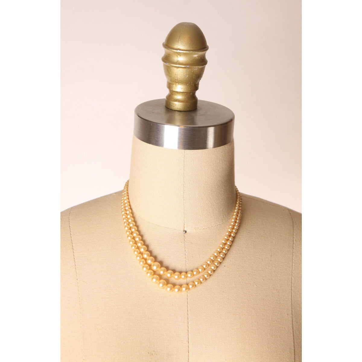 1940s 1950s Cream Faux Pearl Double Strand Beaded Necklace