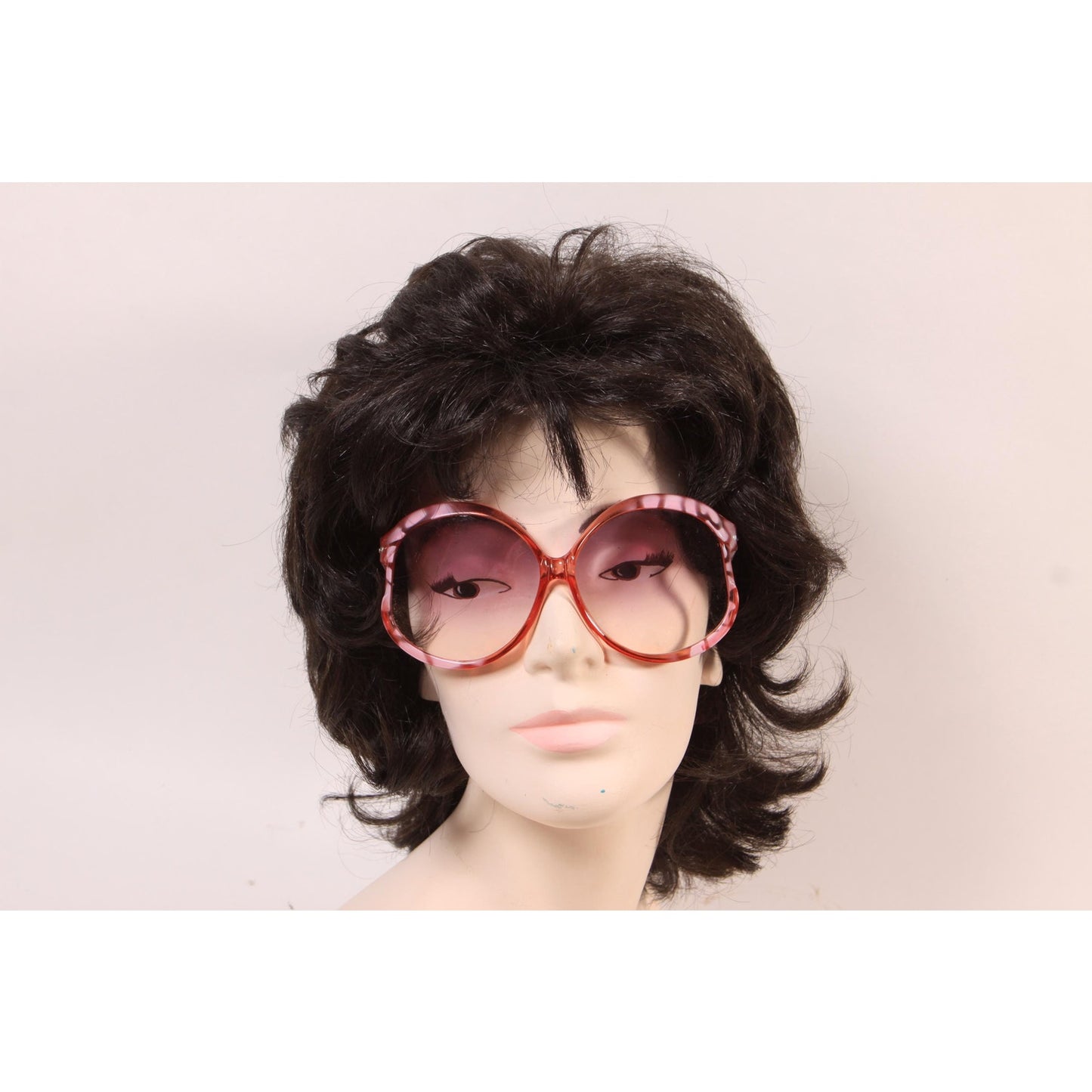 1970s Clear Pink Tortoise Oversized Frame Gray Ombre Fade Tint Lens Italy Sunglasses