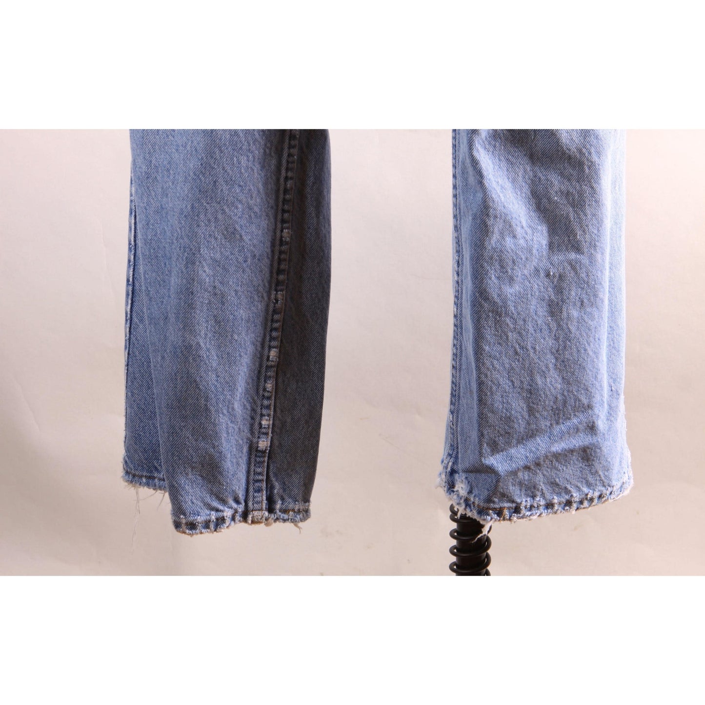 1980s Distressed Patch Fraying Blue Denim Orange Tab 517 Jeans by Levi's -38x30